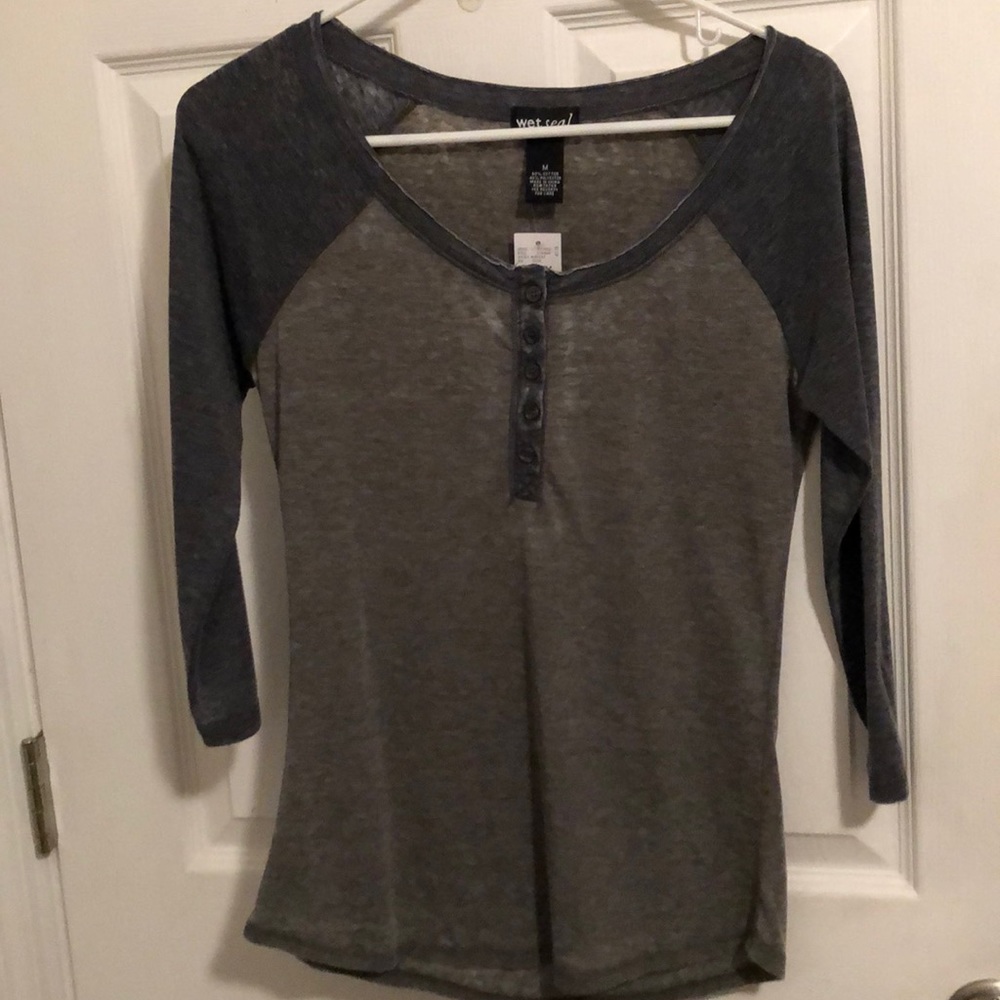 Olive Green and Navy Three Quarter Top